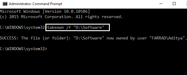 take ownership by command prompt
