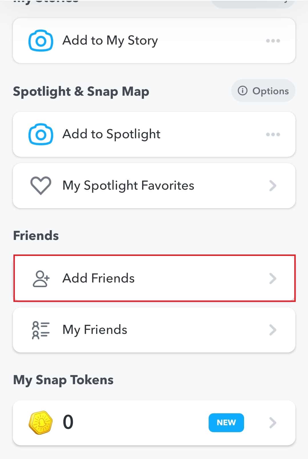 Tap Add Friends | Snapchat won’t load snaps or stories