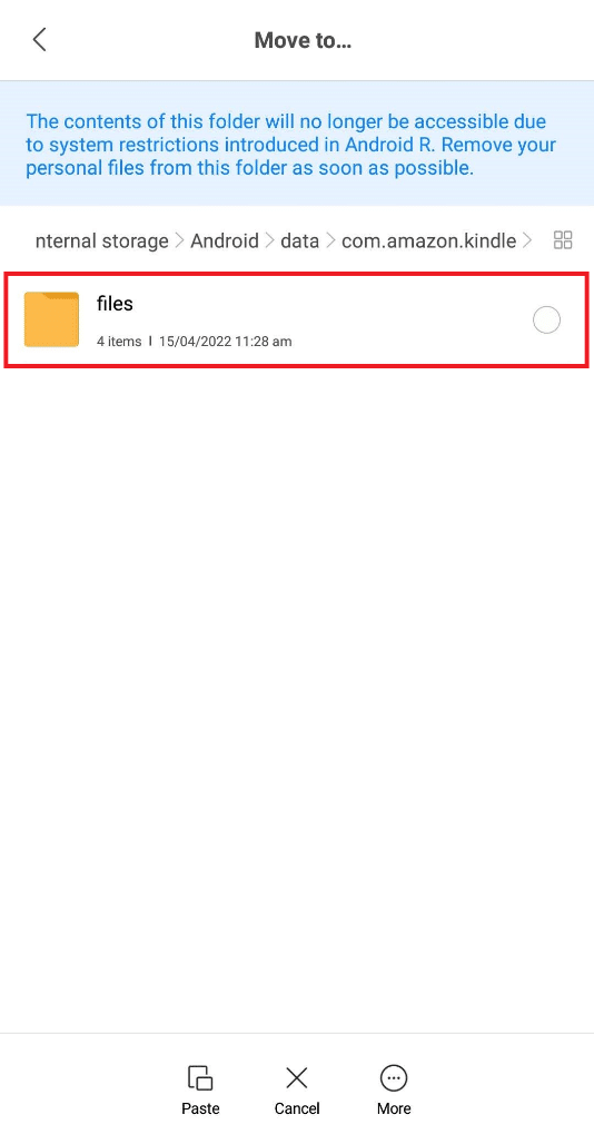 Tap and enter the files folder