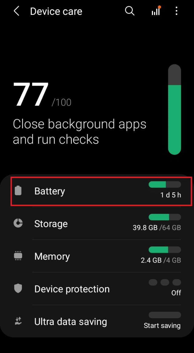 Tap Battery on Device care page