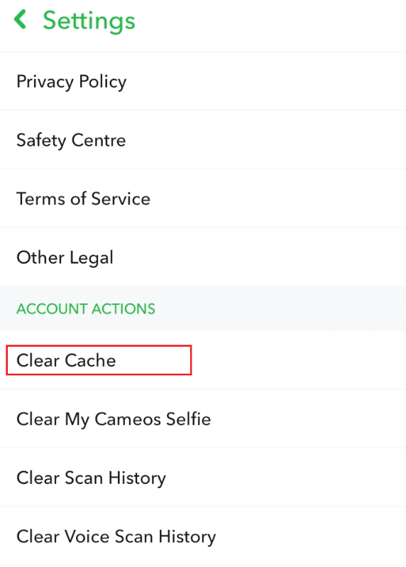 Tap Clear Cache on the Snapchat settings