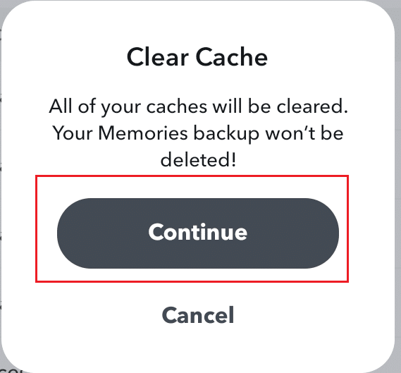 Tap Continue to clear all cache
