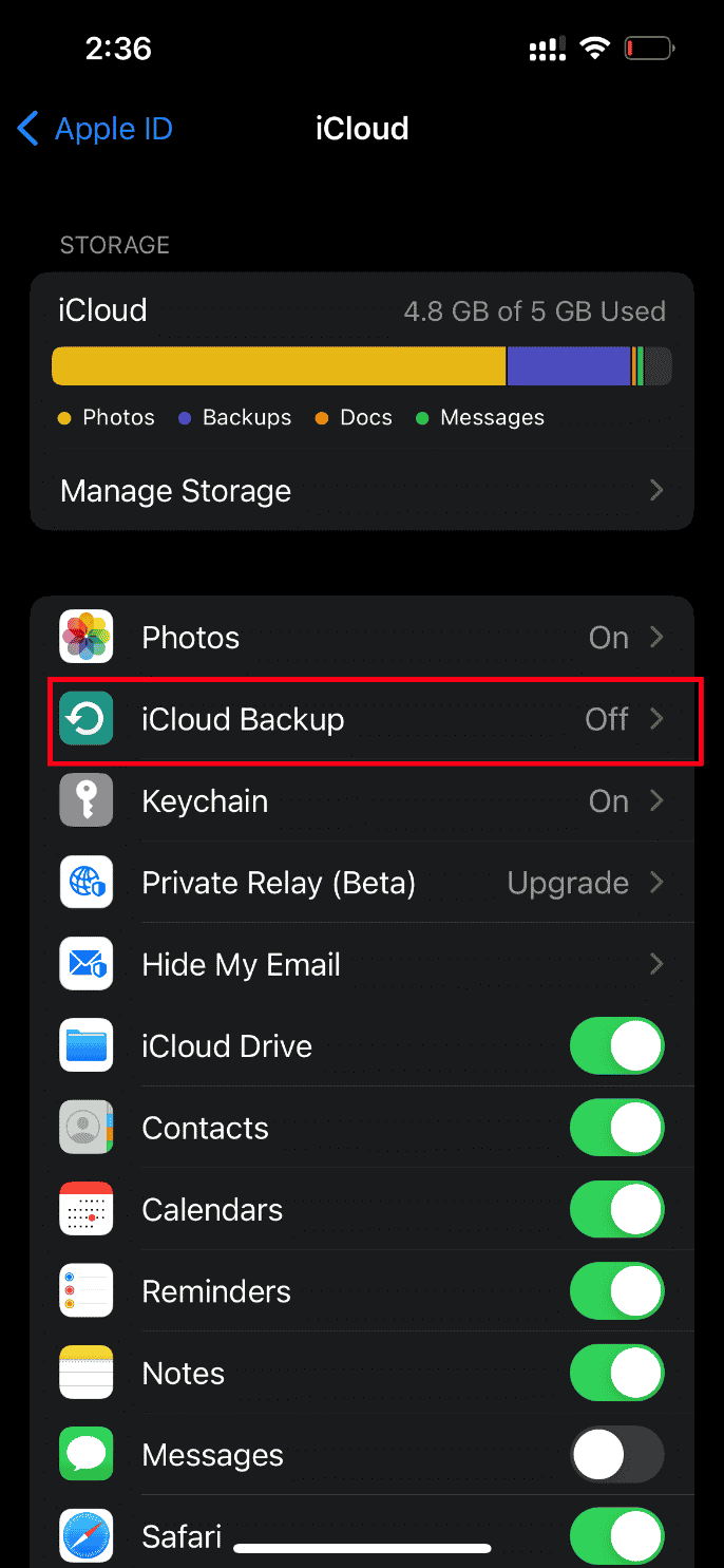 Tap iCloud Backup