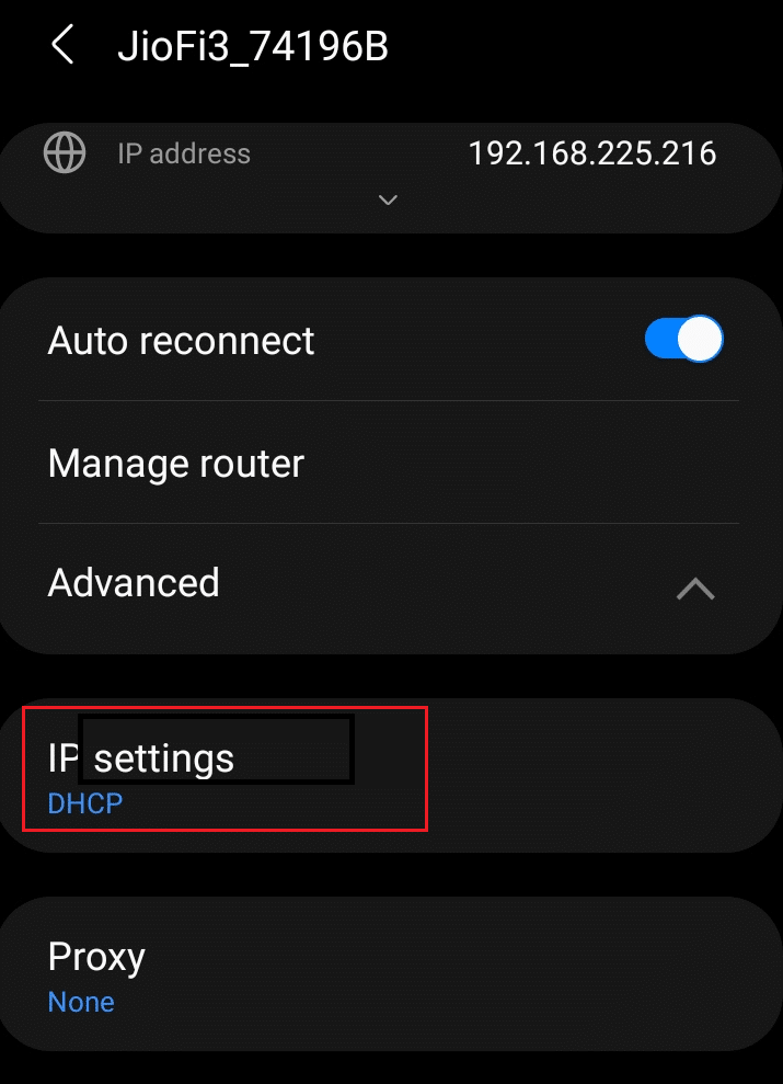 Tap IP settings and change DHCP to Static