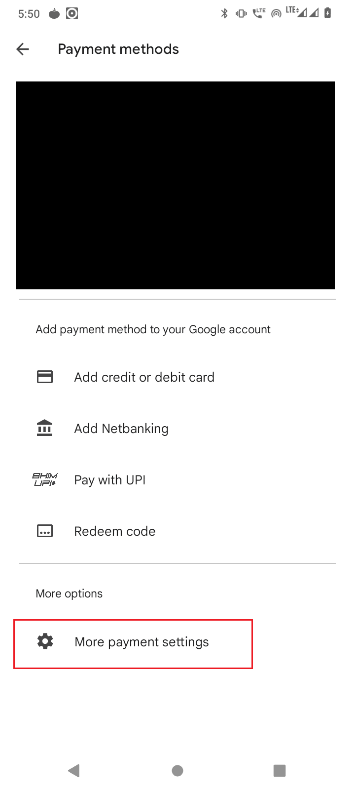 tap more payment settings