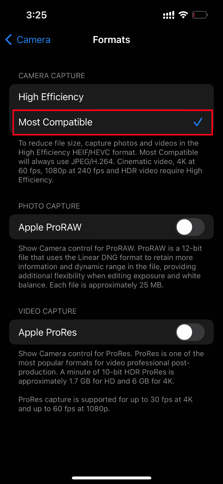 Tap Most Compatible. Fix An Error Occurred While Loading a Higher Quality Version of this Photo on iPhone