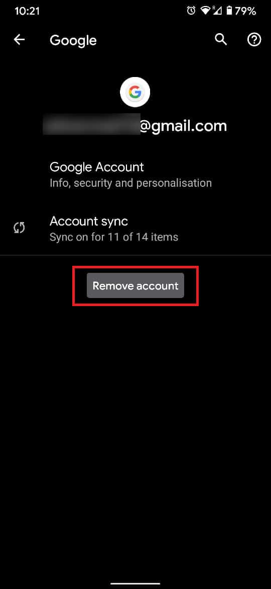 atingeți „Eliminați contul” pentru a elimina contul de pe dispozitivul Android.