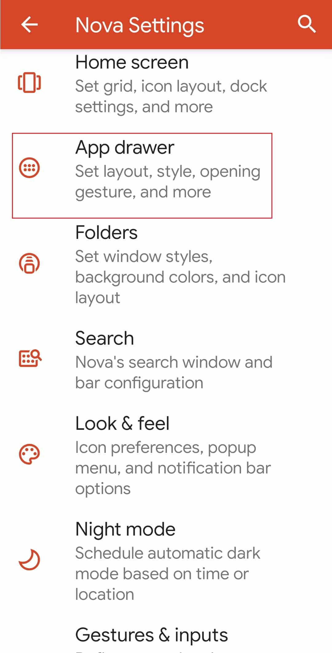 Tippen Sie in den Nova Launcher-Einstellungen auf die App-Schublade