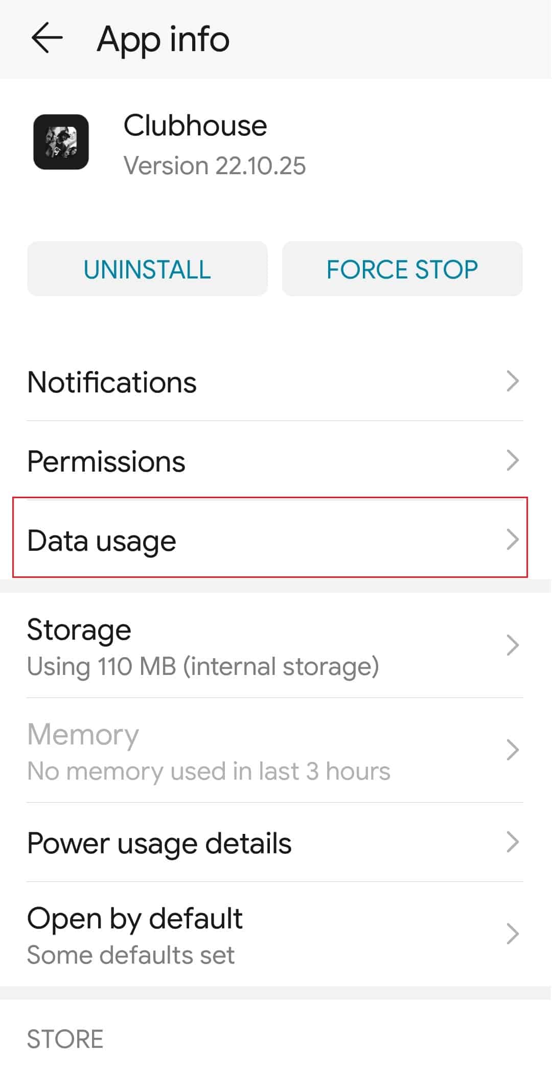 tap on Data Usage on Clubhouse app info. 8 Ways to Fix Poor Connection Error in Clubhouse