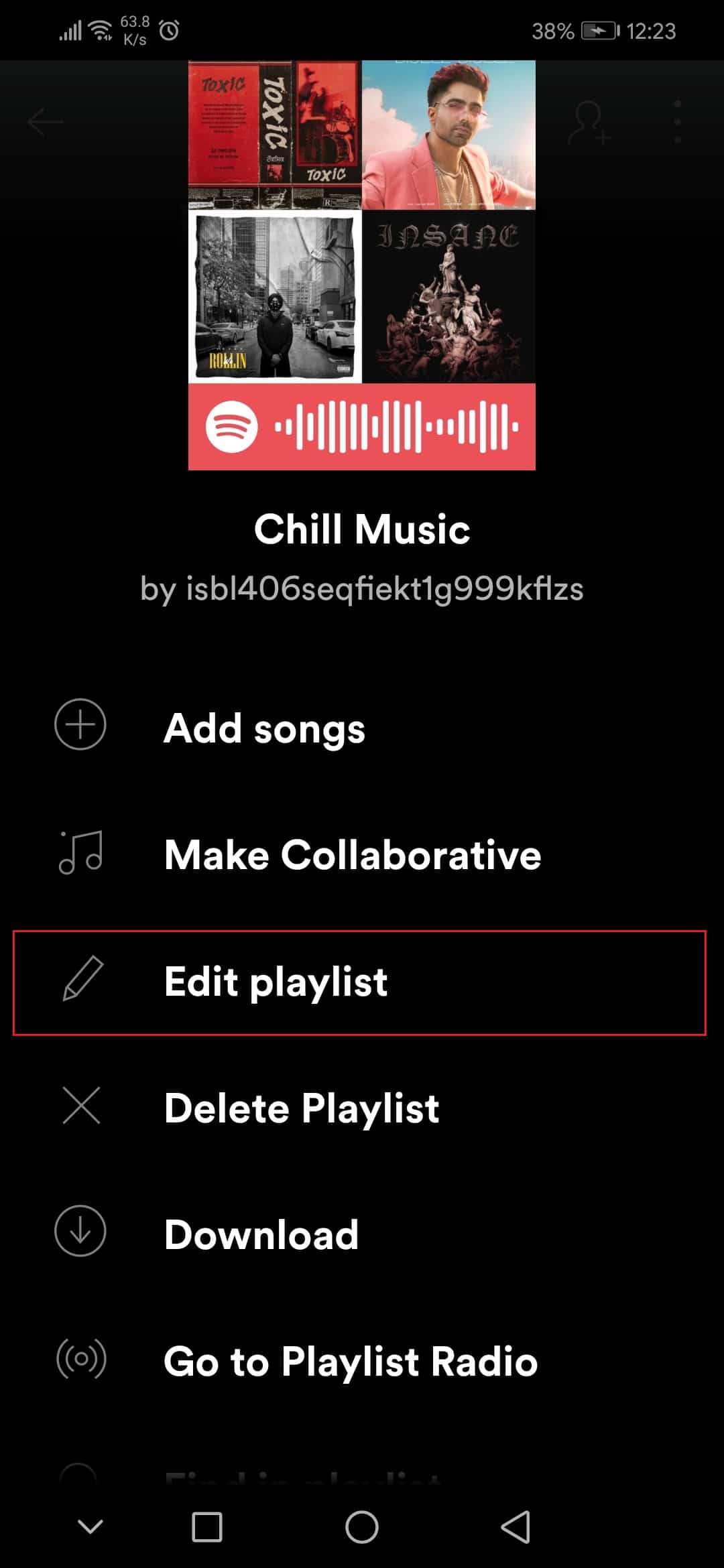 tap on Edit playlist option in Spotify app Honor Play Android