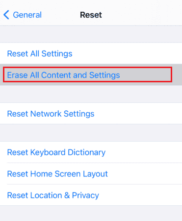 tap on Erase All Content and Settings