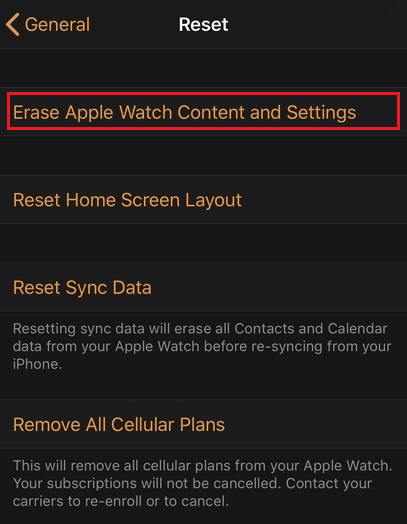 tap on Erase Apple Watch Content and Settings and confirm the ensuing popups | restore Apple Watch to factory settings