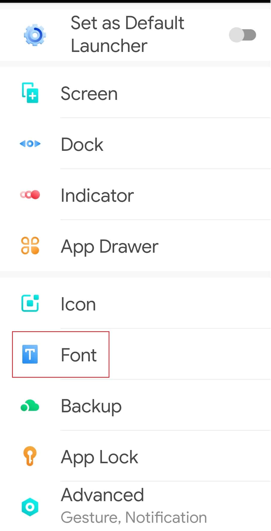 tap on Font setting in Go launcher settings
