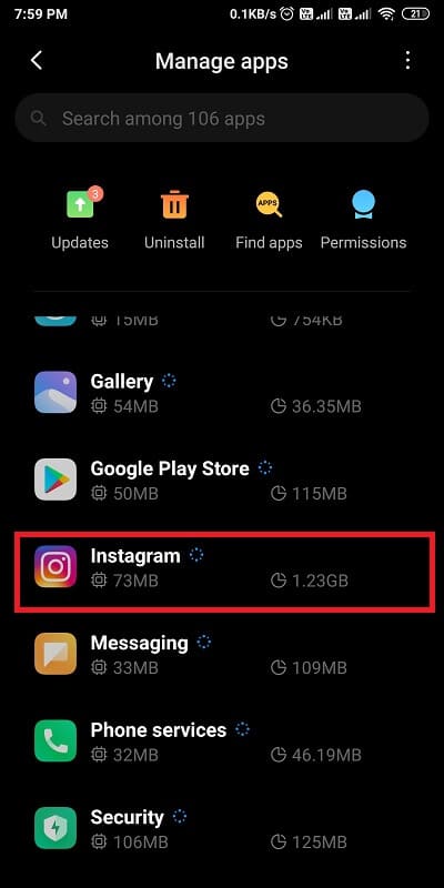 tap on Instagram from the list of applications you will see on your screen.