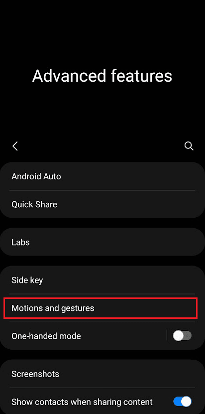 tap on Motions and gestures | How to Take Screenshot in Samsung A51 without Power Button