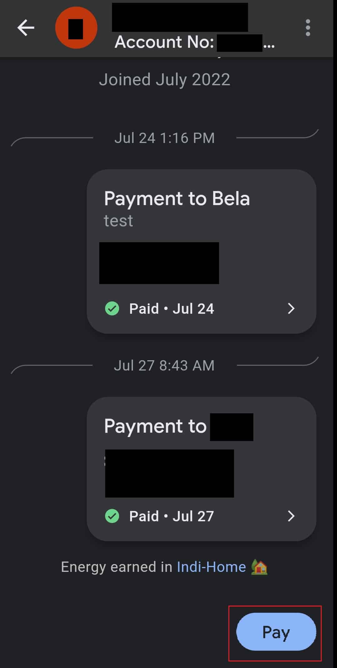tap on Pay option to pay to someone