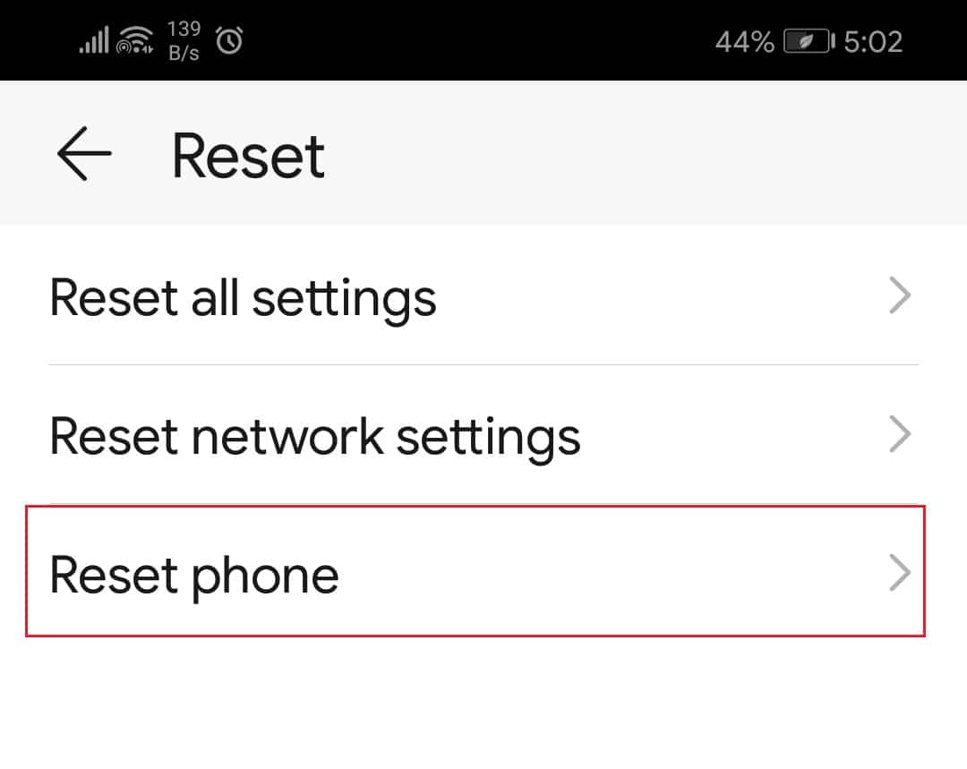 tap on Reset phone option in Reset System Settings