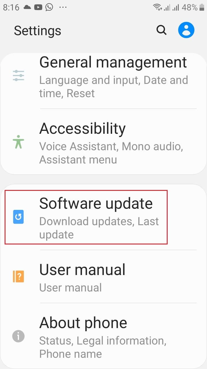 tap on Software update in samsung mobile