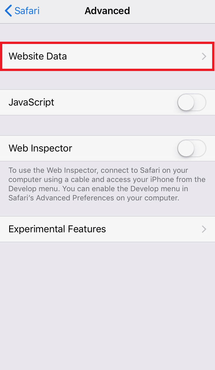 tap on Website Data | How to See Incognito History on iPhone