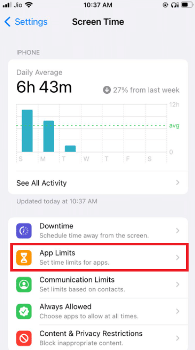 Tap on App Limits