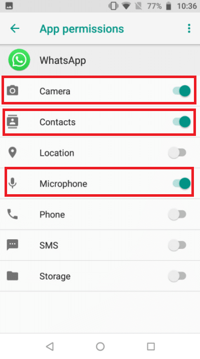 Toque Derechos de la aplicación para otorgar permisos. Reparar la videollamada de WhatsApp que no funciona en iPhone y Android