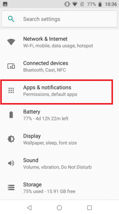Tap on Apps and Permissions