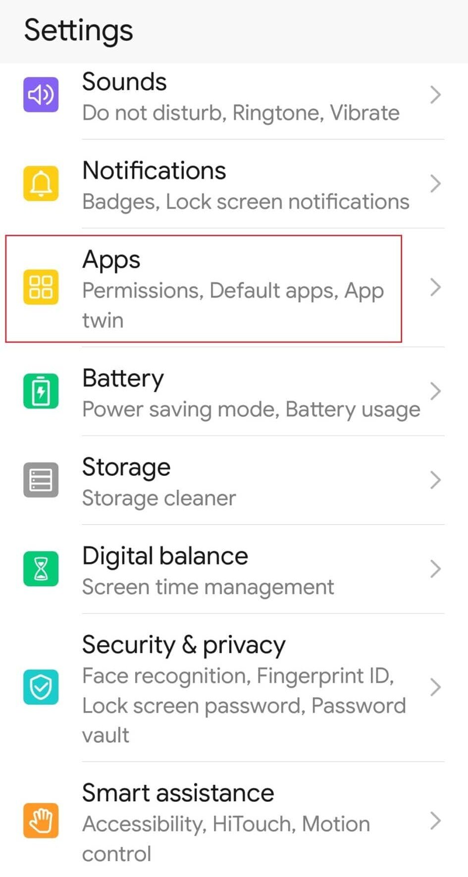 tap on apps Settings