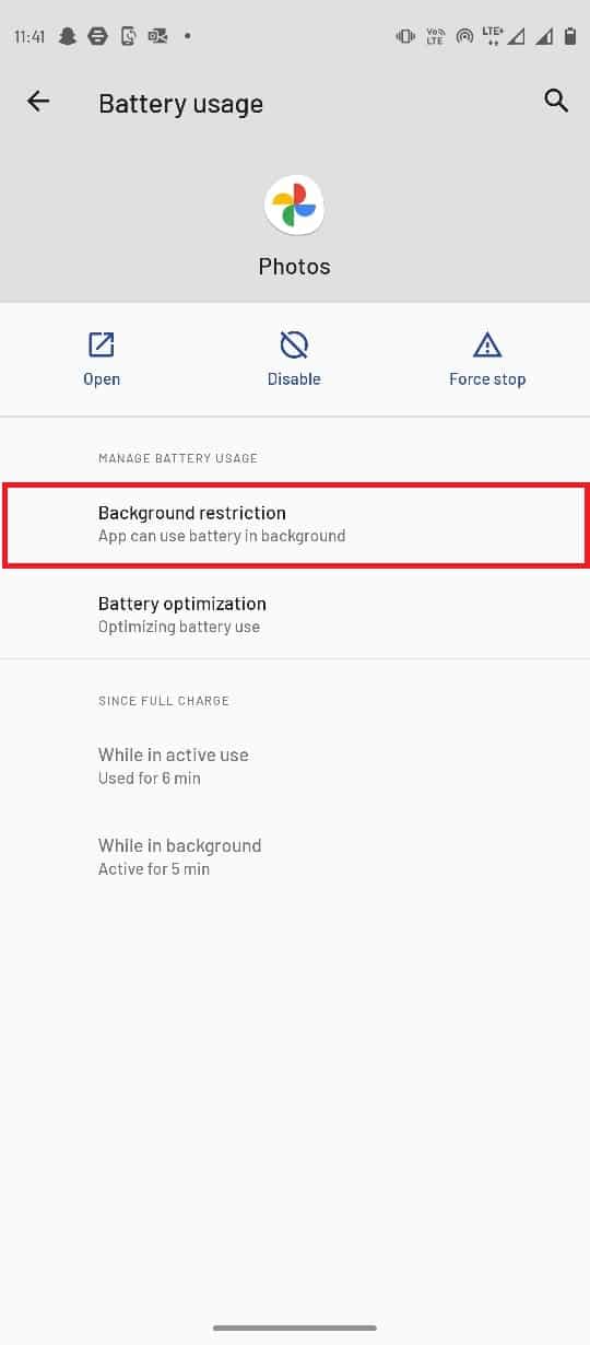 Tap on Background restrictions. Fix Google Photos Unable to Save Changes