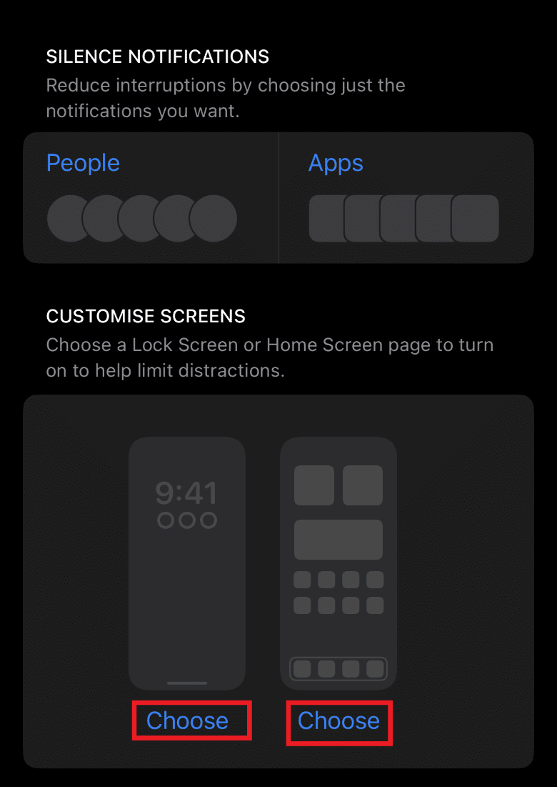 Tap on Choose to CUSTOMISE SCREENS