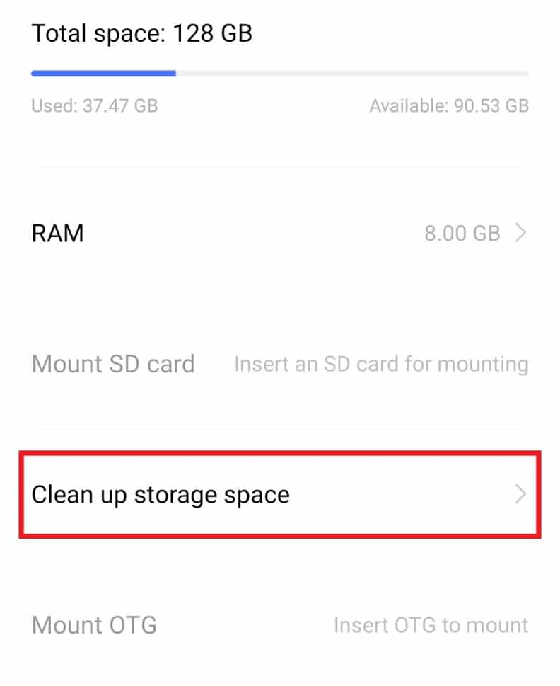 Tap on Clean up storage space