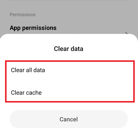 Tap on Clear cache and Clear all data options and confirm the popups one by one