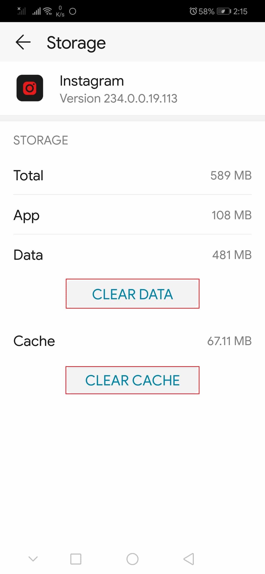 tap on clear cache and clear data option. How to Clear Instagram Cache