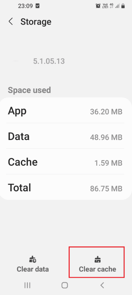 tap on clear cache android