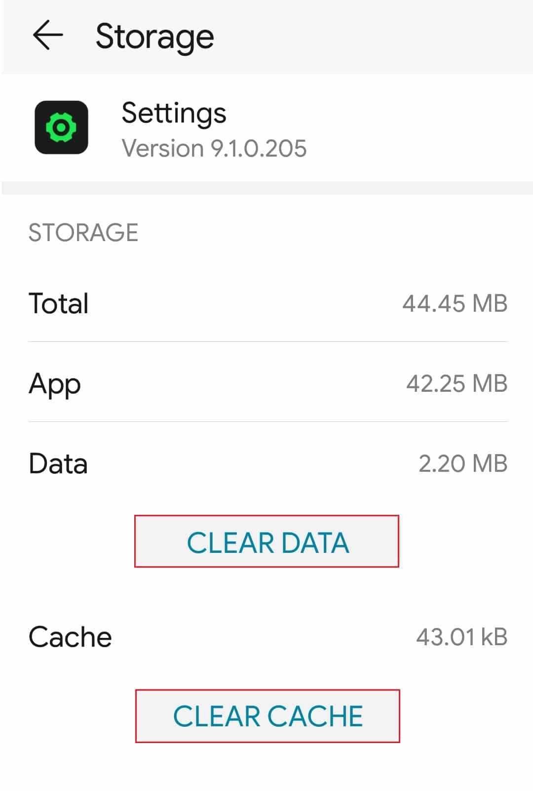 tap on clear data and clear cache of settings app