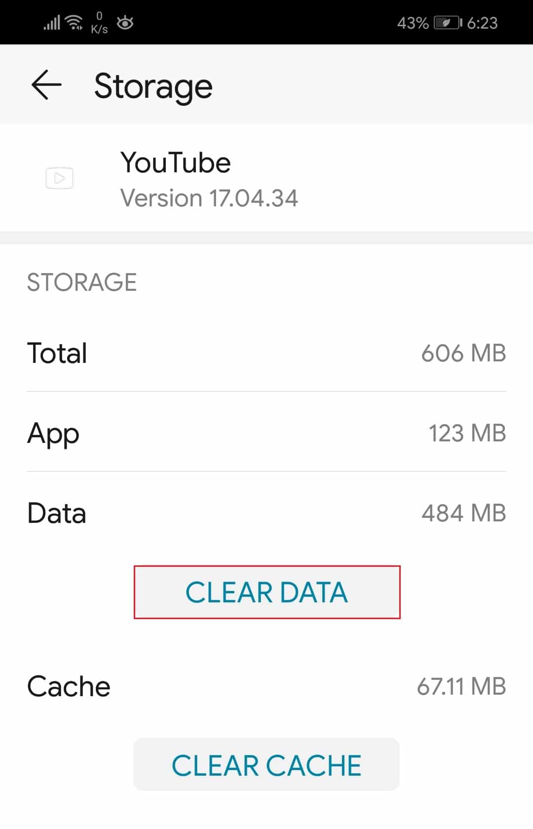 tap on clear data to reset Youtube app