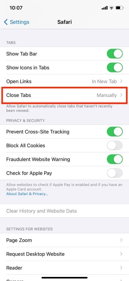 tap on close tabs