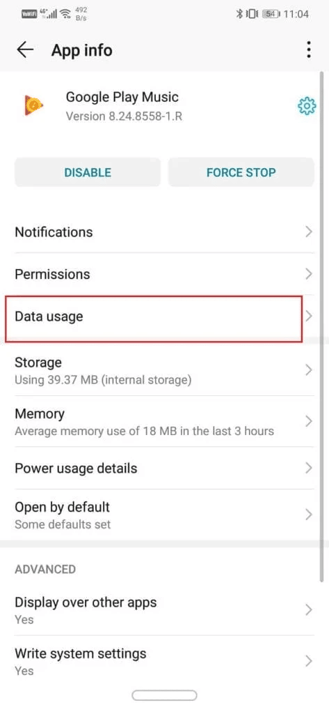 Tap on Data usage
