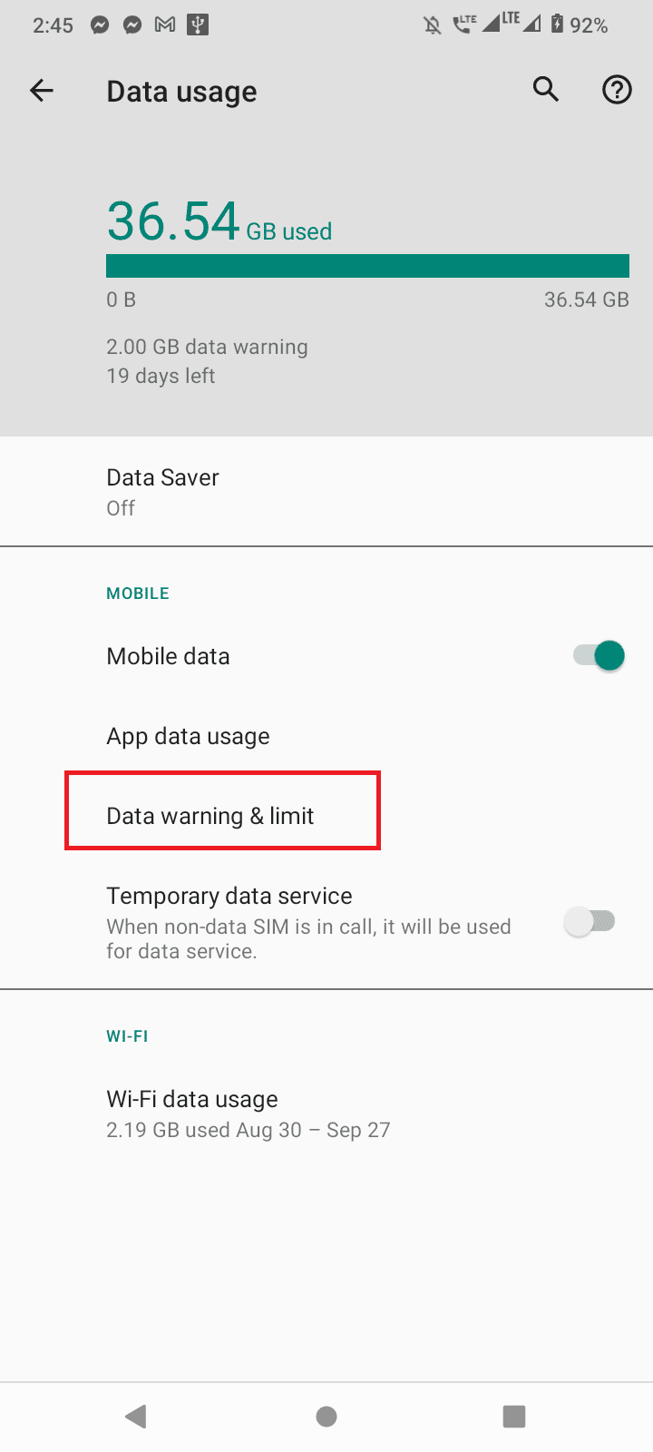 tap on data warning & limit