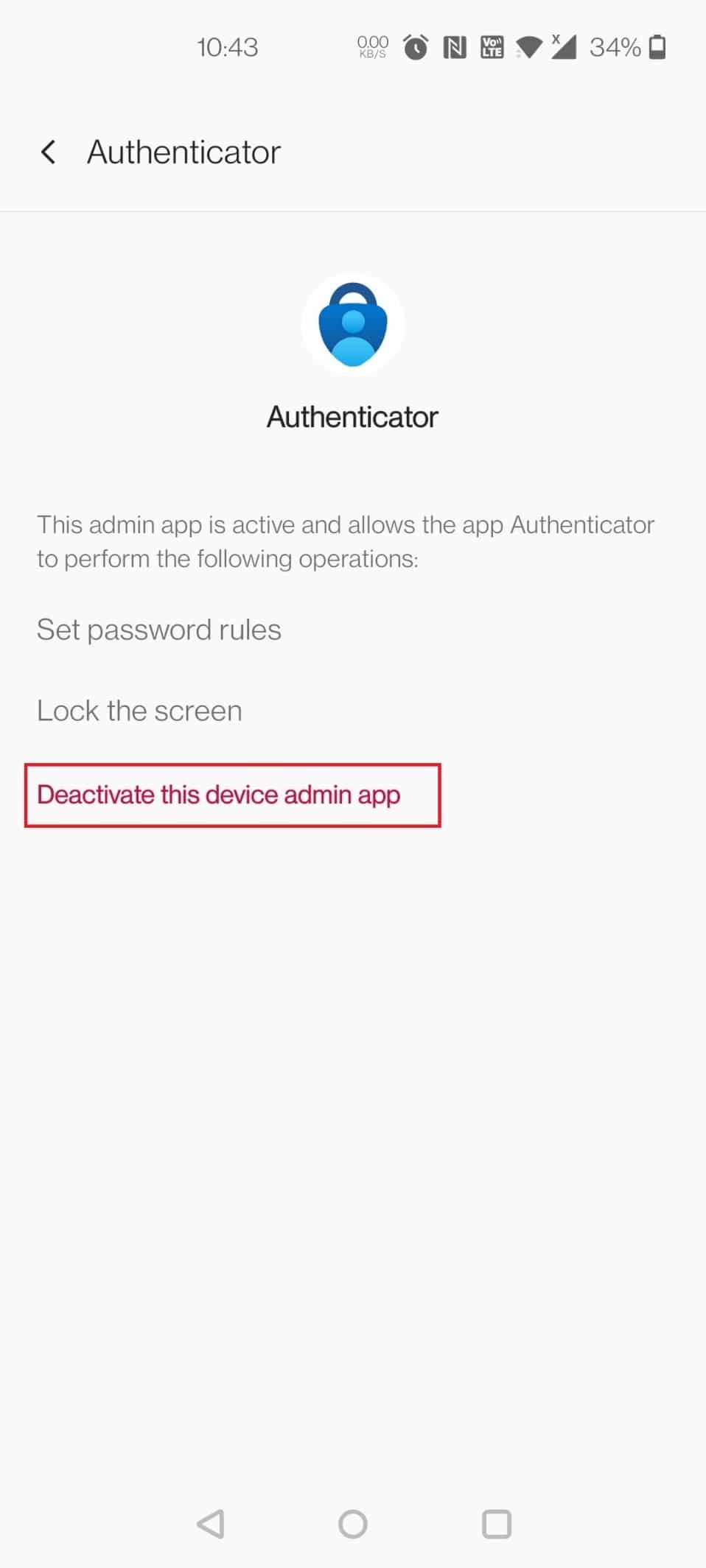 tap on Deactivate this device admin app. Fix Virus Pop Up on Android