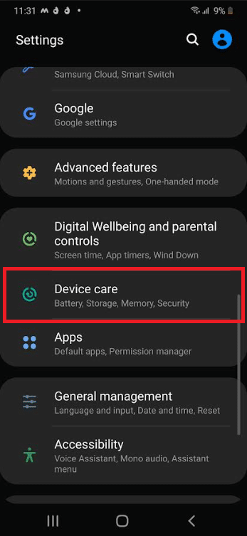 Tap on Device Care