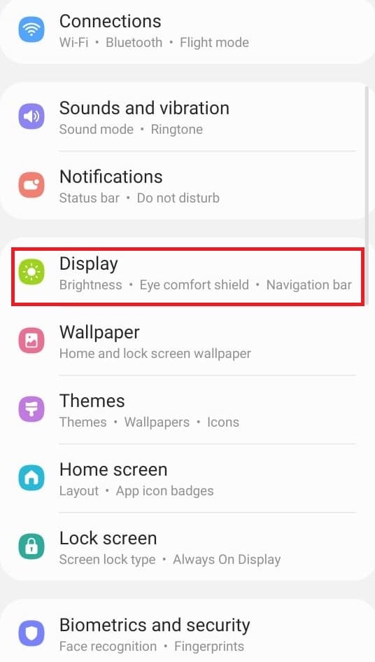 Tap on Display. How to Open Android Phone Settings Menu