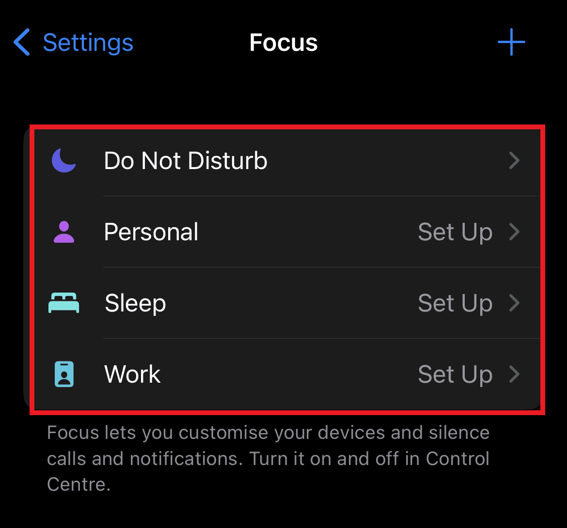 Tap on Do Not Disturb Personal Sleep or Work