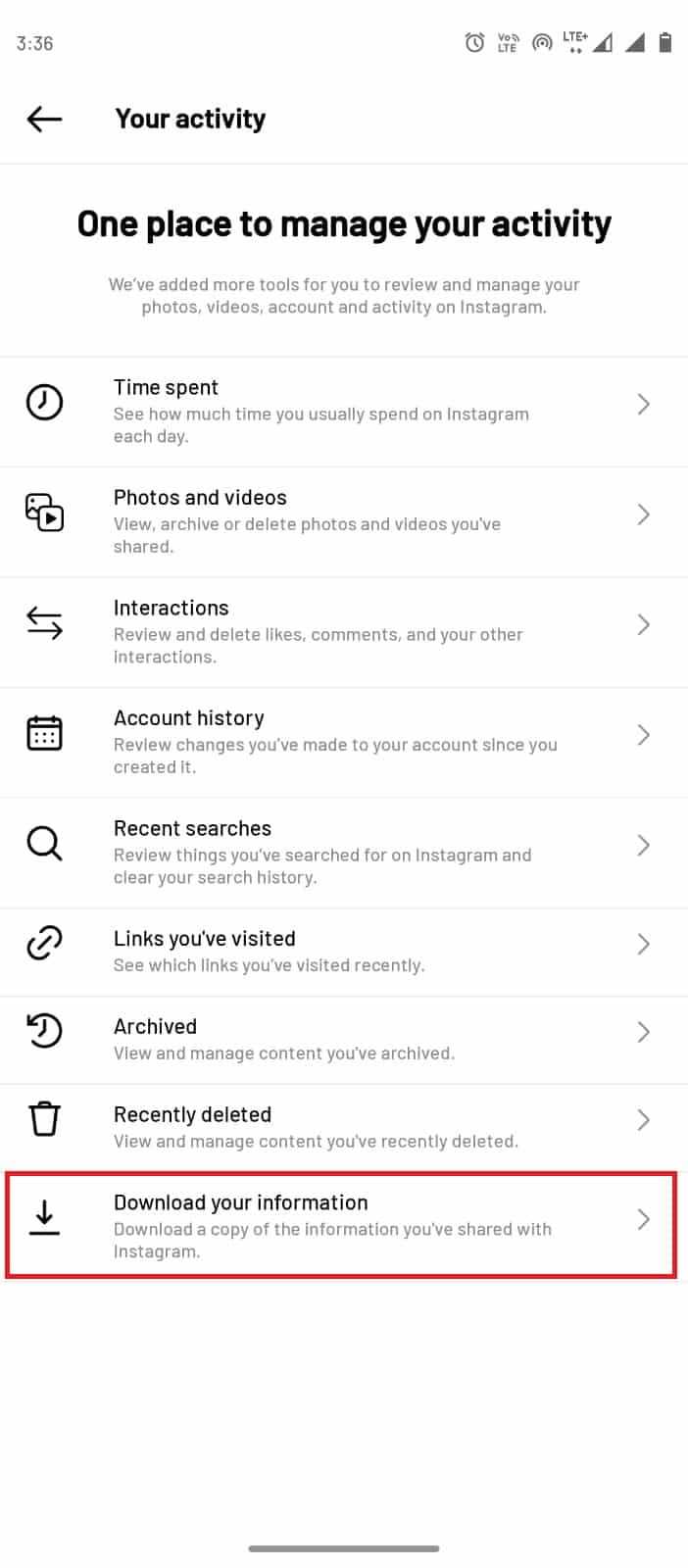 tap on Download your information. Fix Instagram Feedback Required Login Error
