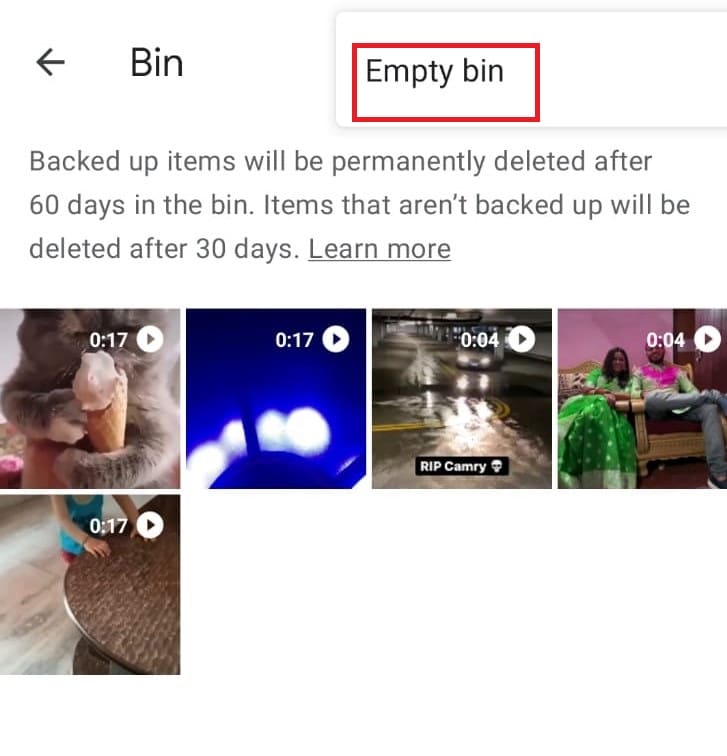 Tap on Empty bin. How to Empty Trash on Android