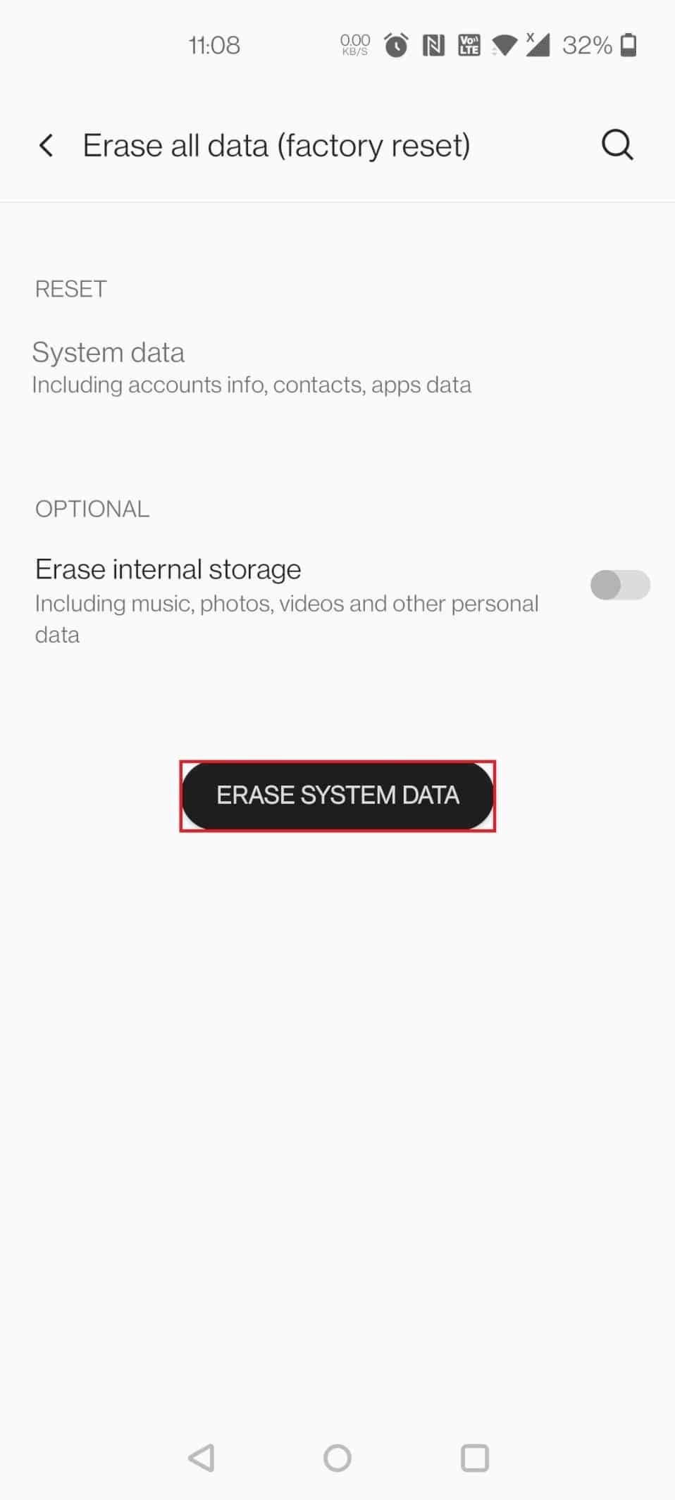 Tap on ERASE SYSTEM DATA. Fix Virus Pop Up on Android