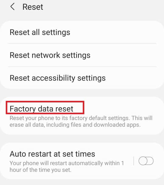 Tap on factory reset