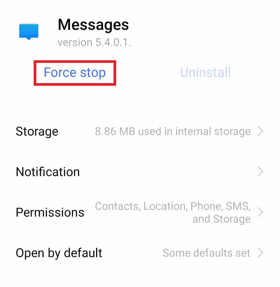 Tap on force stop | Fix Unfortunately Messaging Has Stopped Error on Android