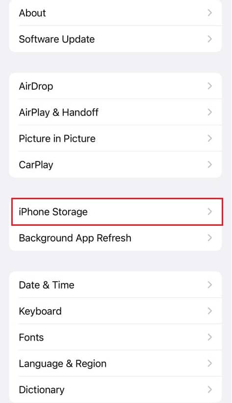 tap on iphone storage in settings