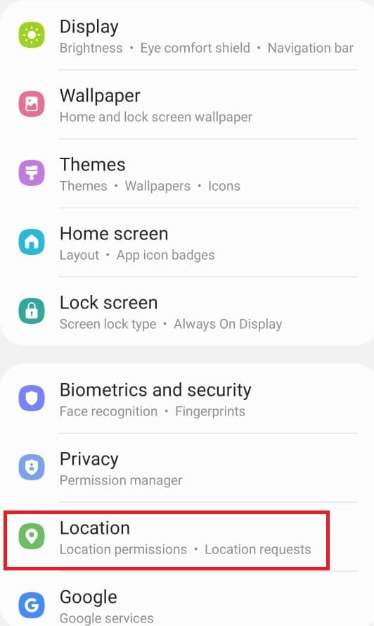 Tap on Location. How to Open Android Phone Settings Menu