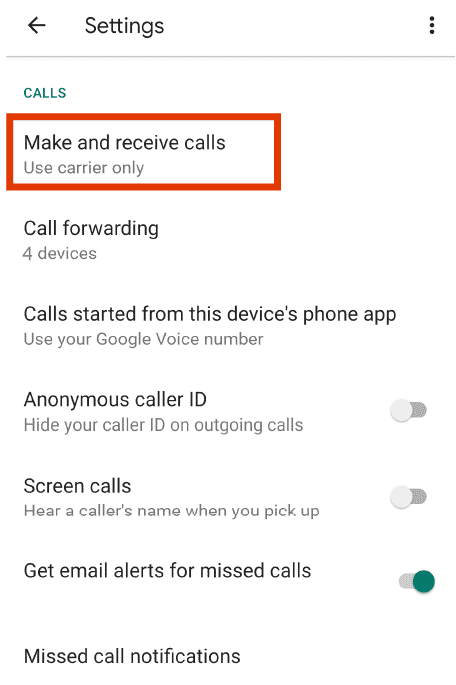 tap on make and receive calls google voice app